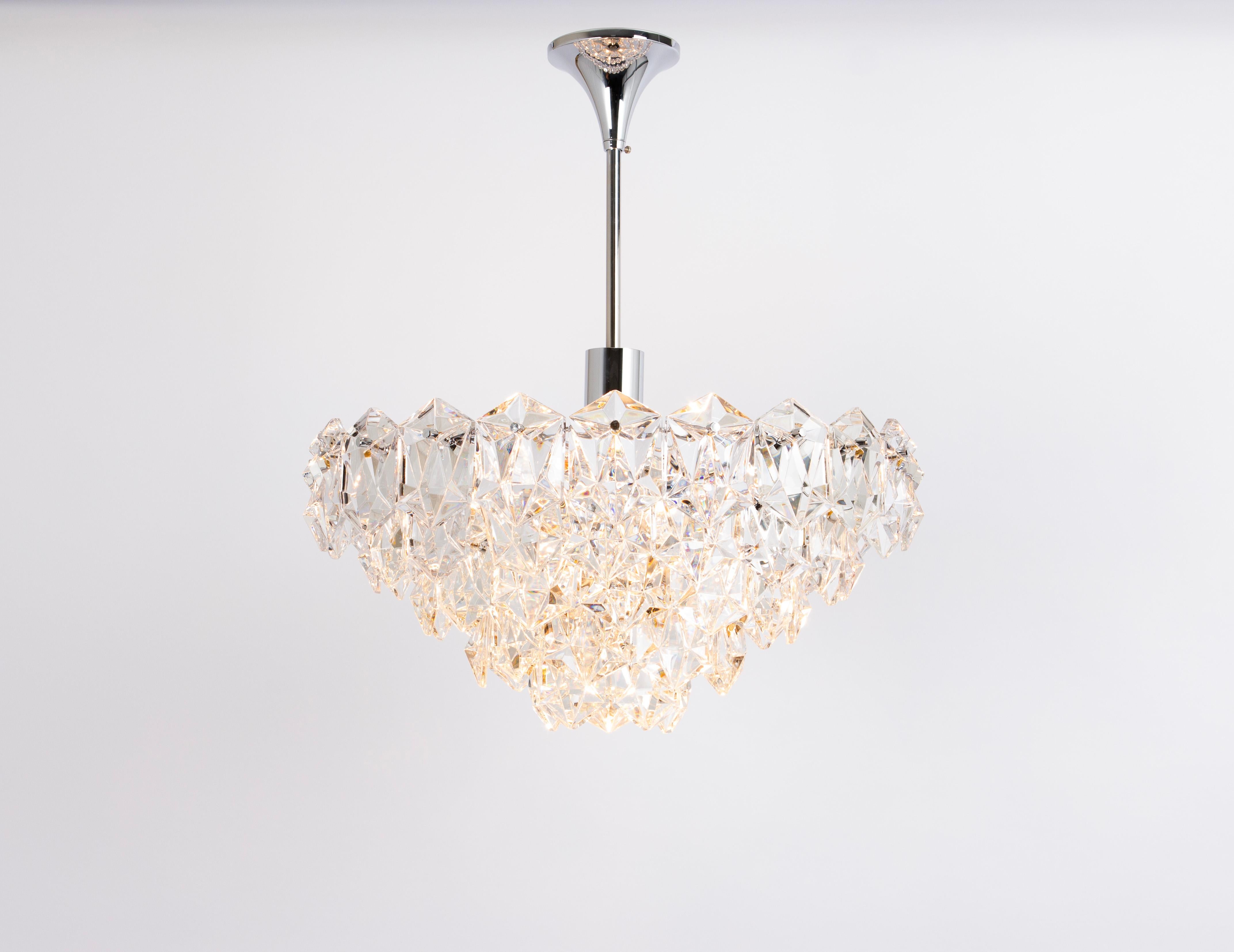 Mid-Century Modern Stunning Chandelier, chrome and Crystal Glass by Kinkeldey, Germany, 1970s For Sale