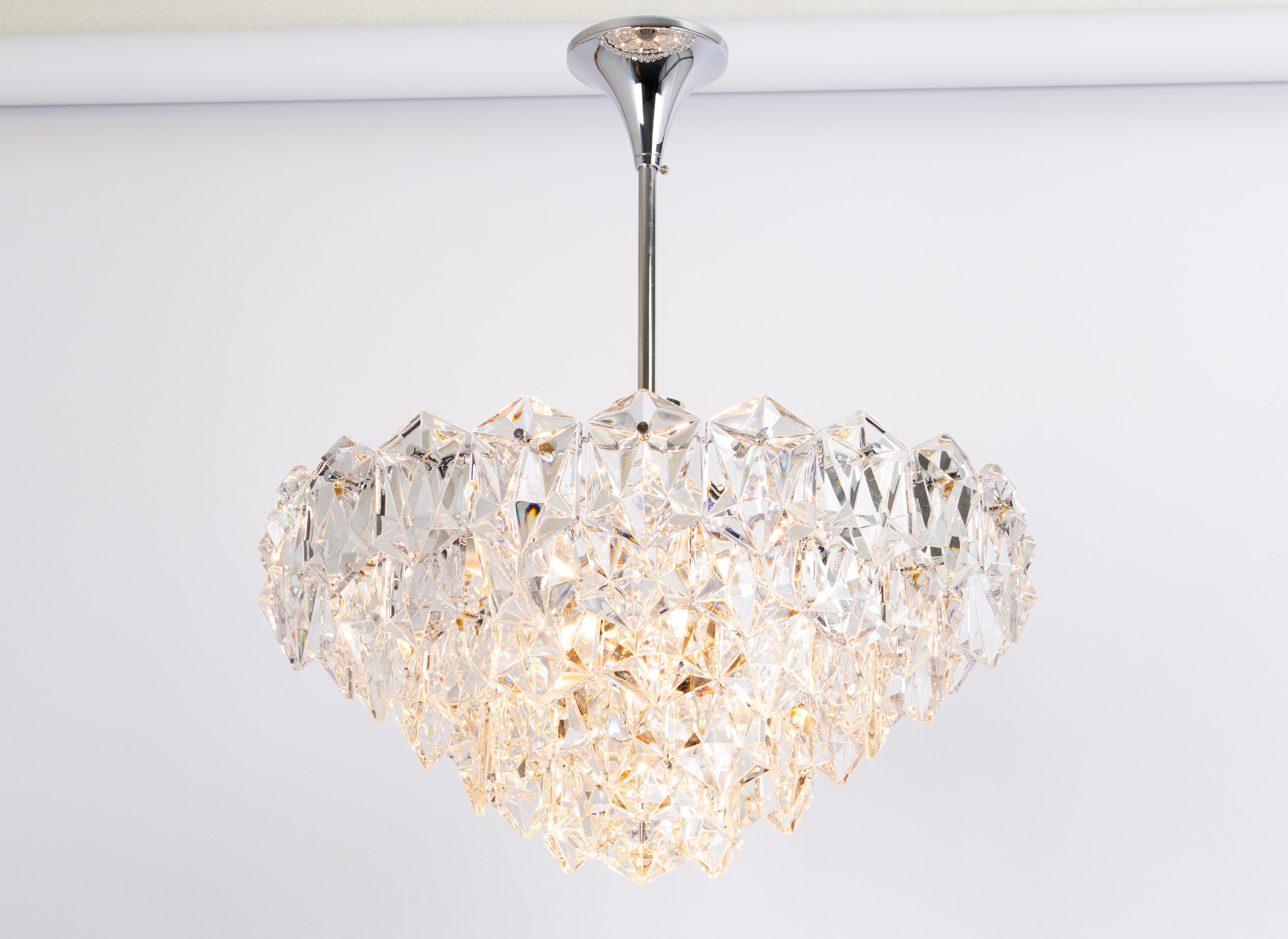 Stunning Chandelier, chrome and Crystal Glass by Kinkeldey, Germany, 1970s In Good Condition For Sale In Aachen, NRW