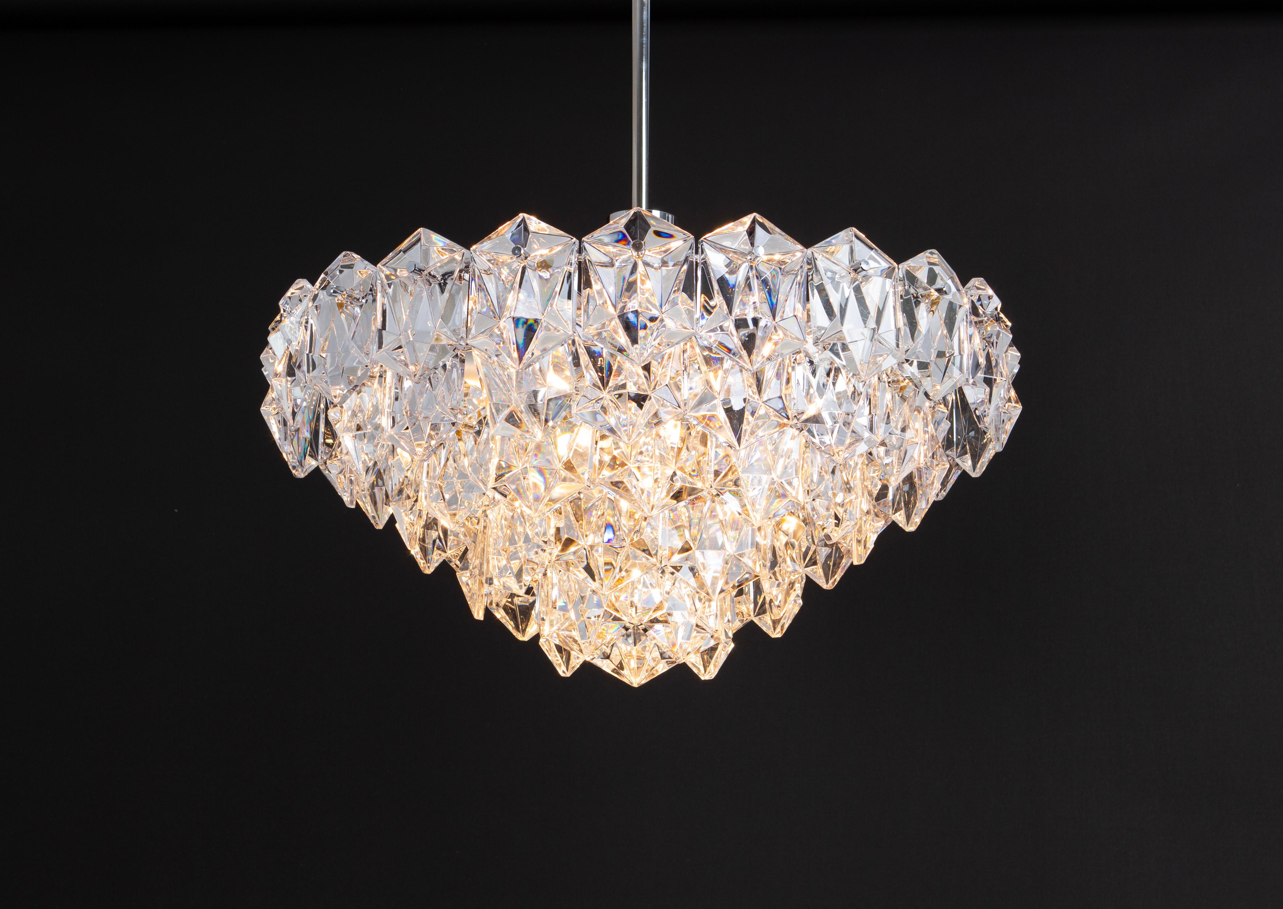 Stunning Chandelier, chrome and Crystal Glass by Kinkeldey, Germany, 1970s For Sale 1