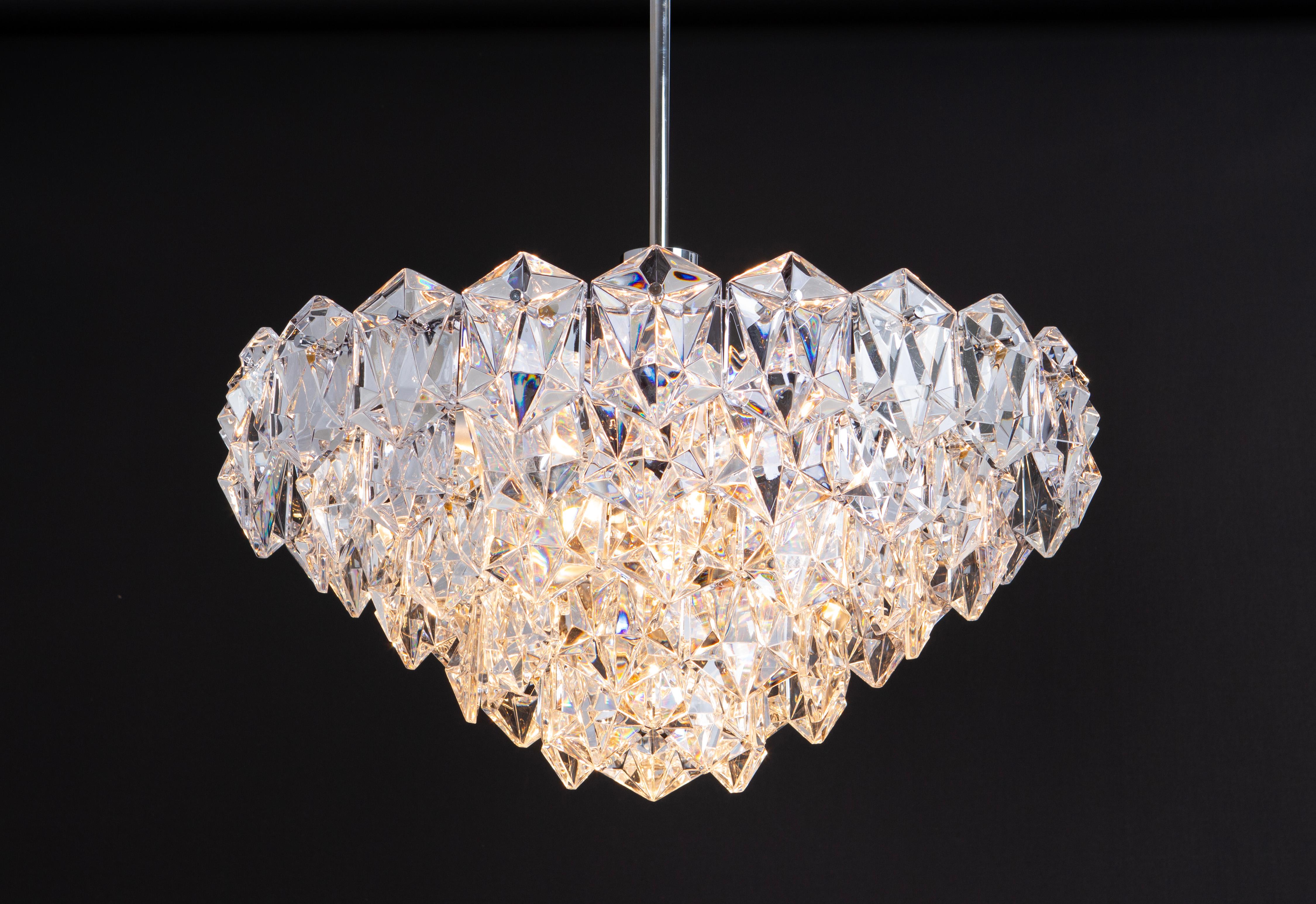 Stunning Chandelier, chrome and Crystal Glass by Kinkeldey, Germany, 1970s For Sale 2
