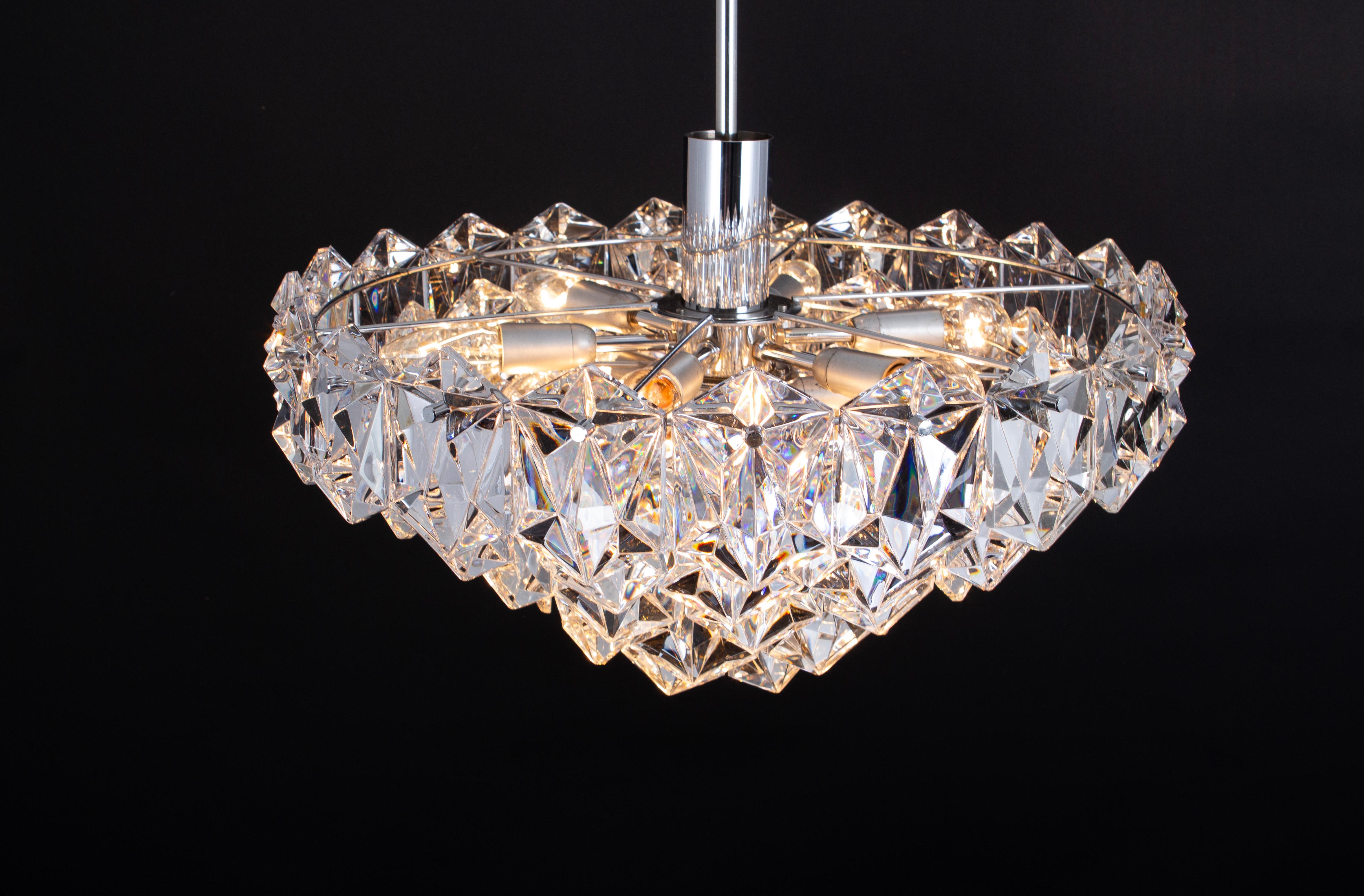 Stunning Chandelier, chrome and Crystal Glass by Kinkeldey, Germany, 1970s For Sale 4