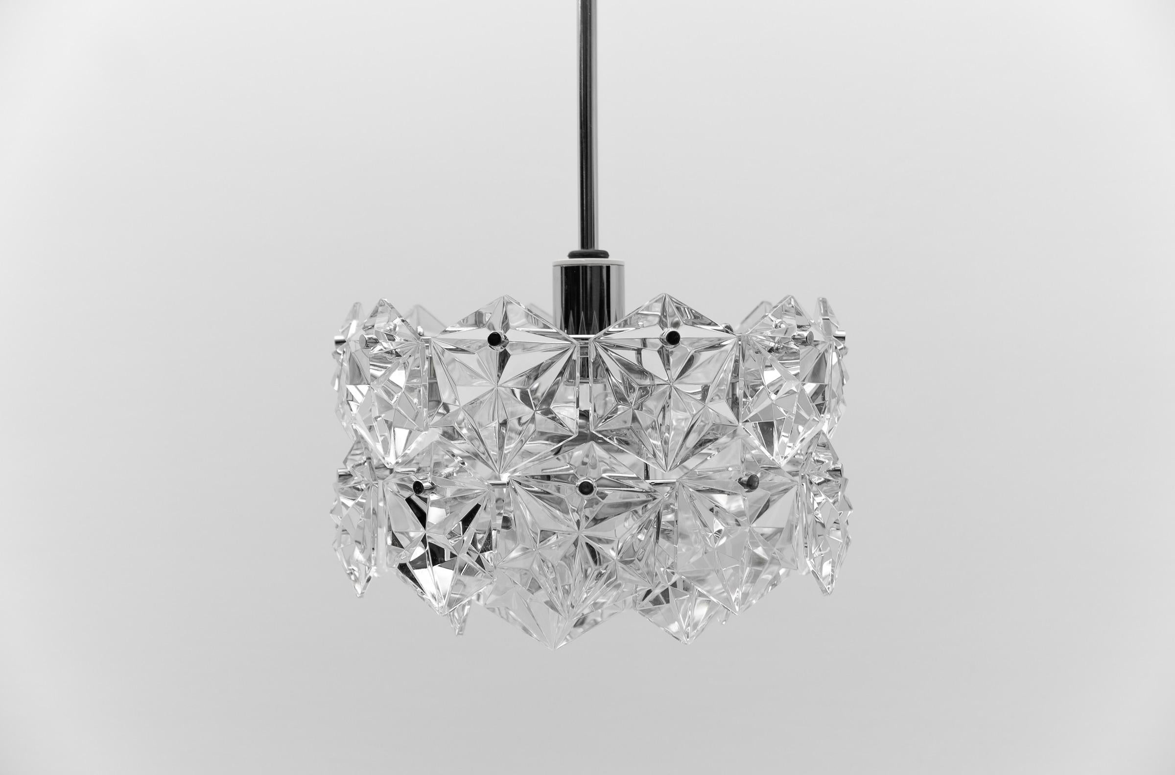 Mid-Century Modern Stunning Chandelier Made of Chrome and Crystal Glass by Kinkeldey, 1970s Germany For Sale