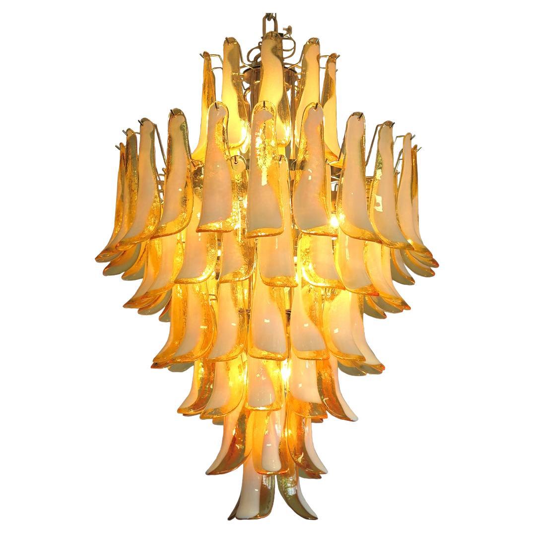 Stunning Chandelier Mazzega Murano, Italy, 85 Caramel Lattimo Glass Petals For Sale