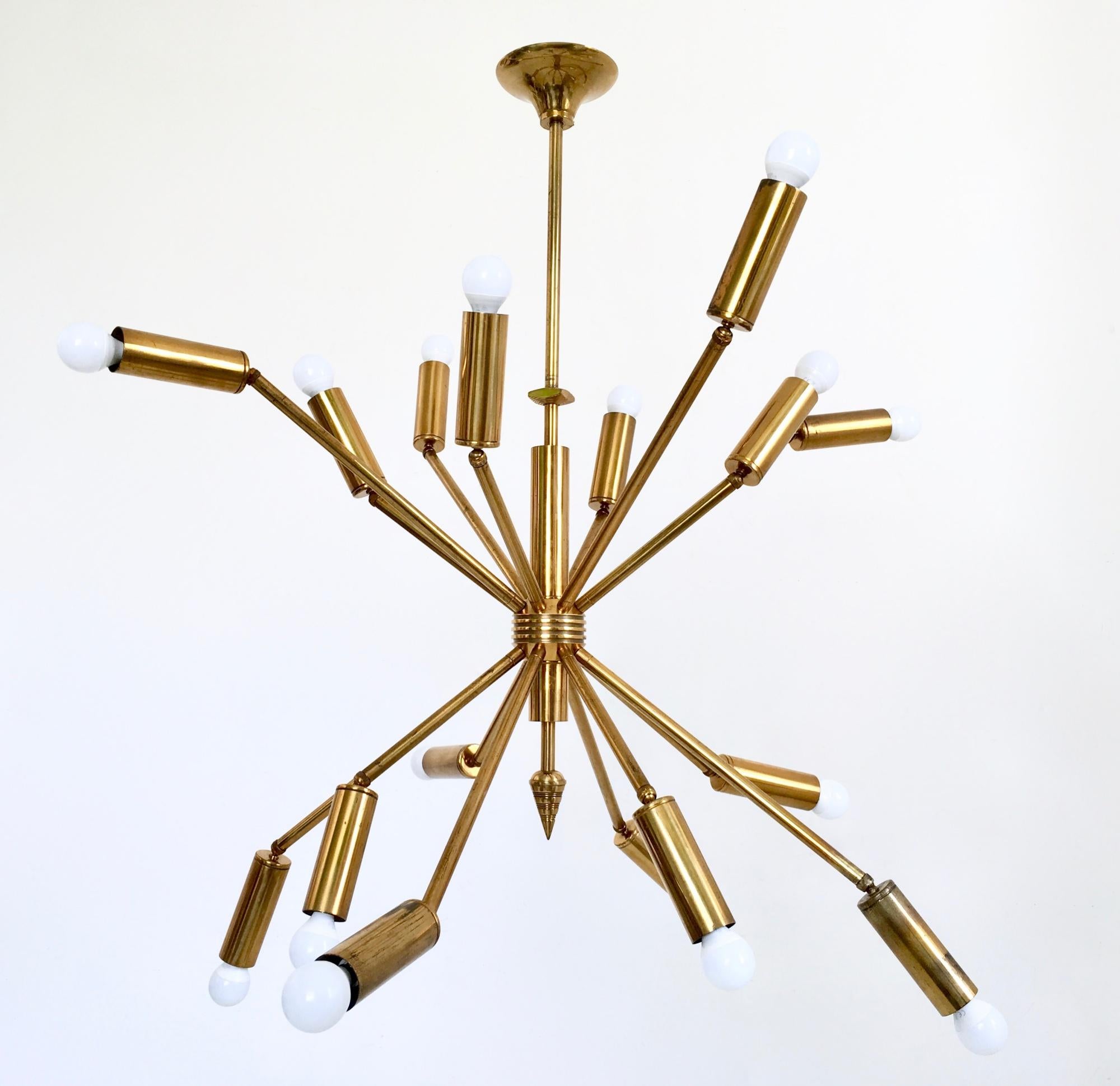 Italian Stunning Chandelier with 16 Adjustable Brass Arms, Italy, 1950s