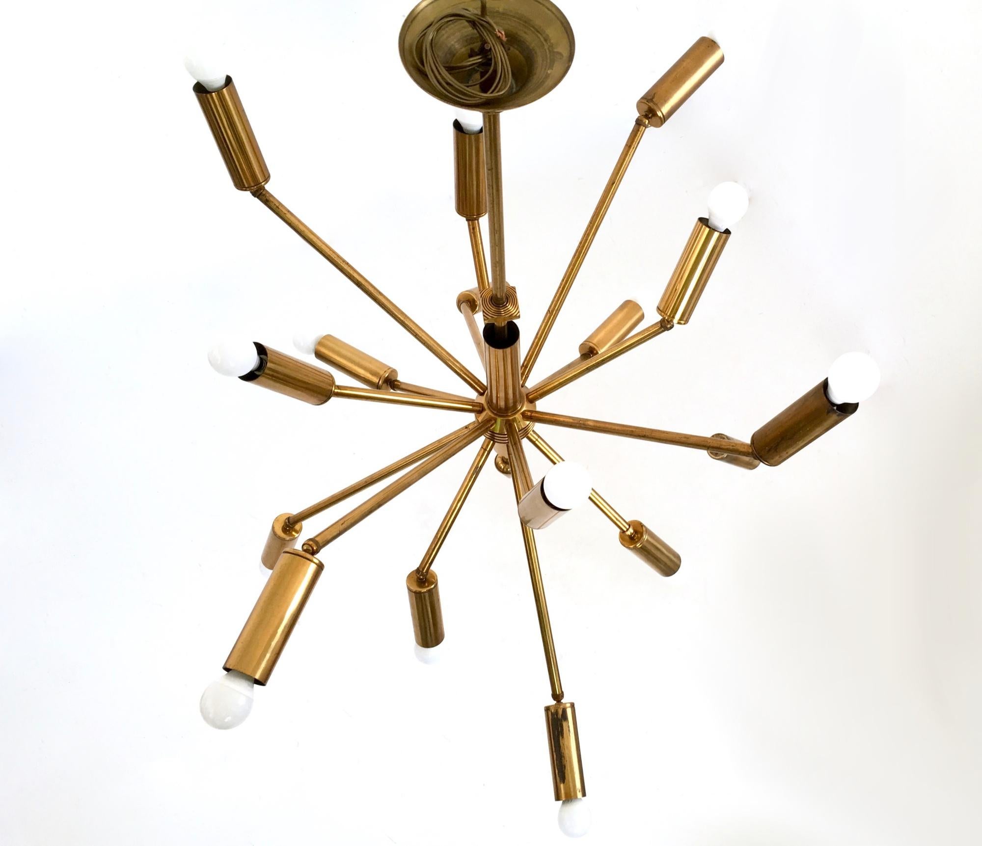 Stunning Chandelier with 16 Adjustable Brass Arms, Italy, 1950s 1