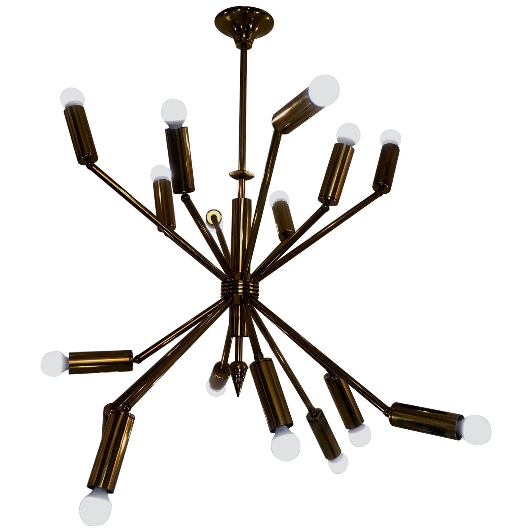 Stunning Chandelier with 16 Adjustable Brass Arms, Italy, 1950s
