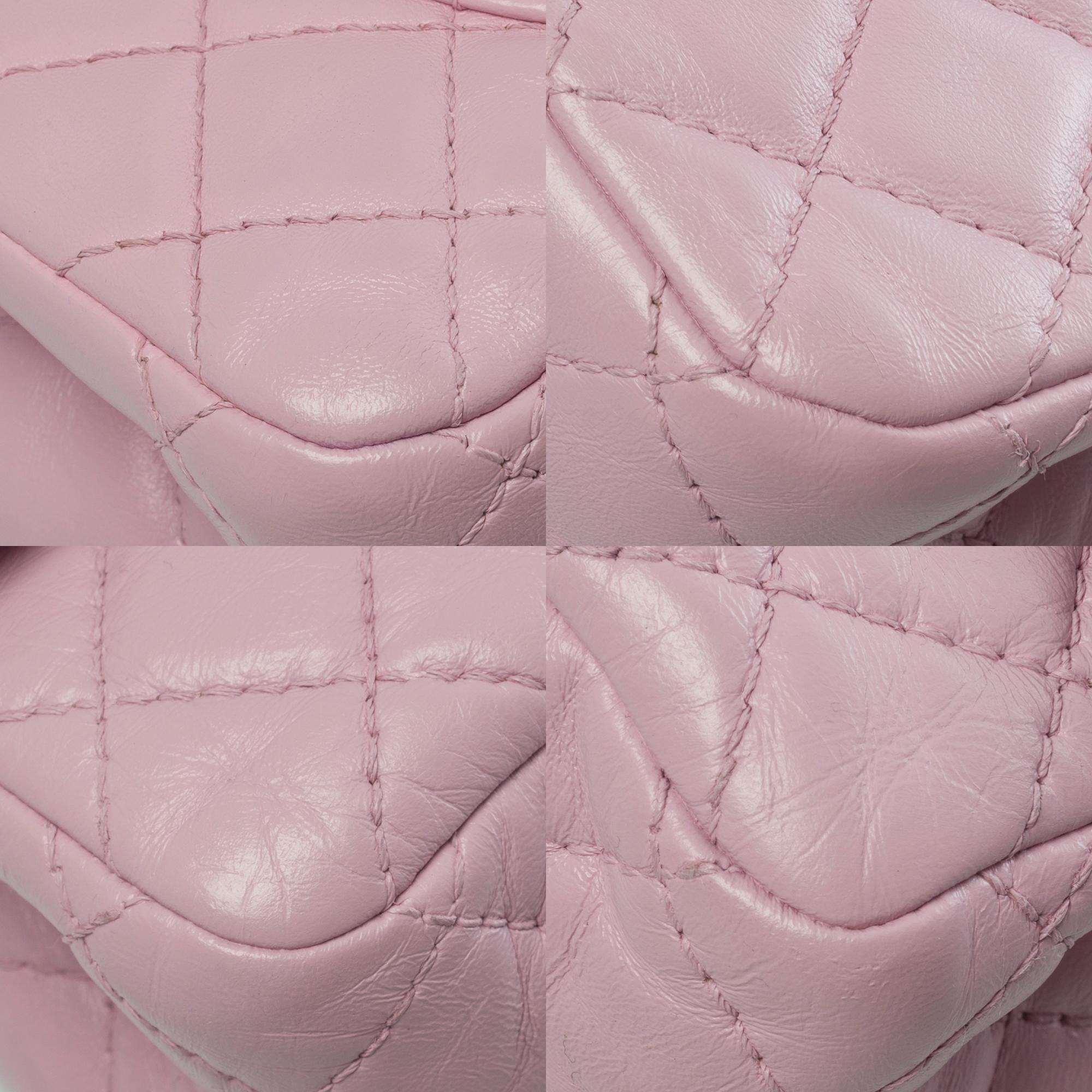 Stunning Chanel 2.55 shoulder bag in pink quilted leather with silver hardware 2
