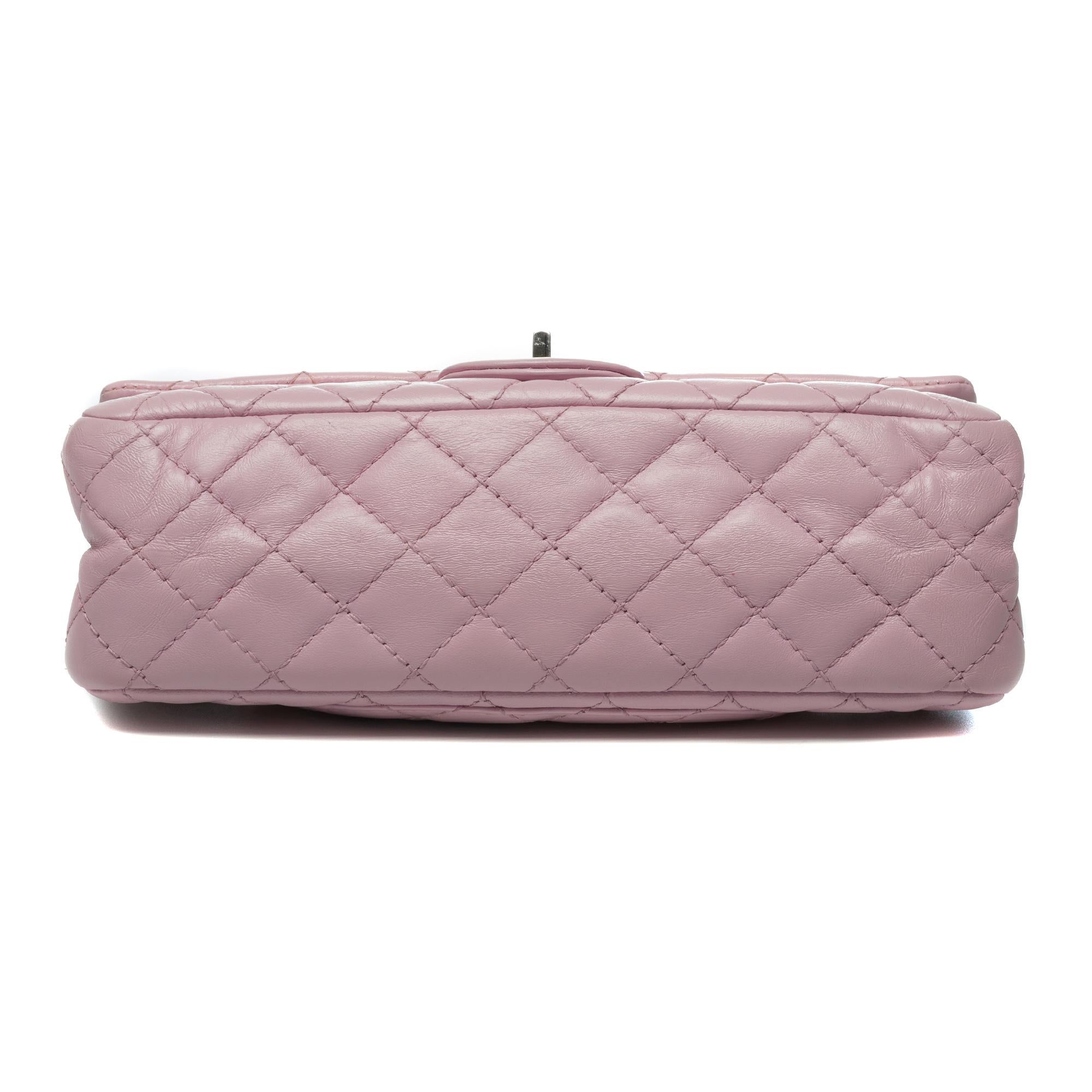 Stunning Chanel 2.55 shoulder bag in pink quilted leather with silver hardware 1