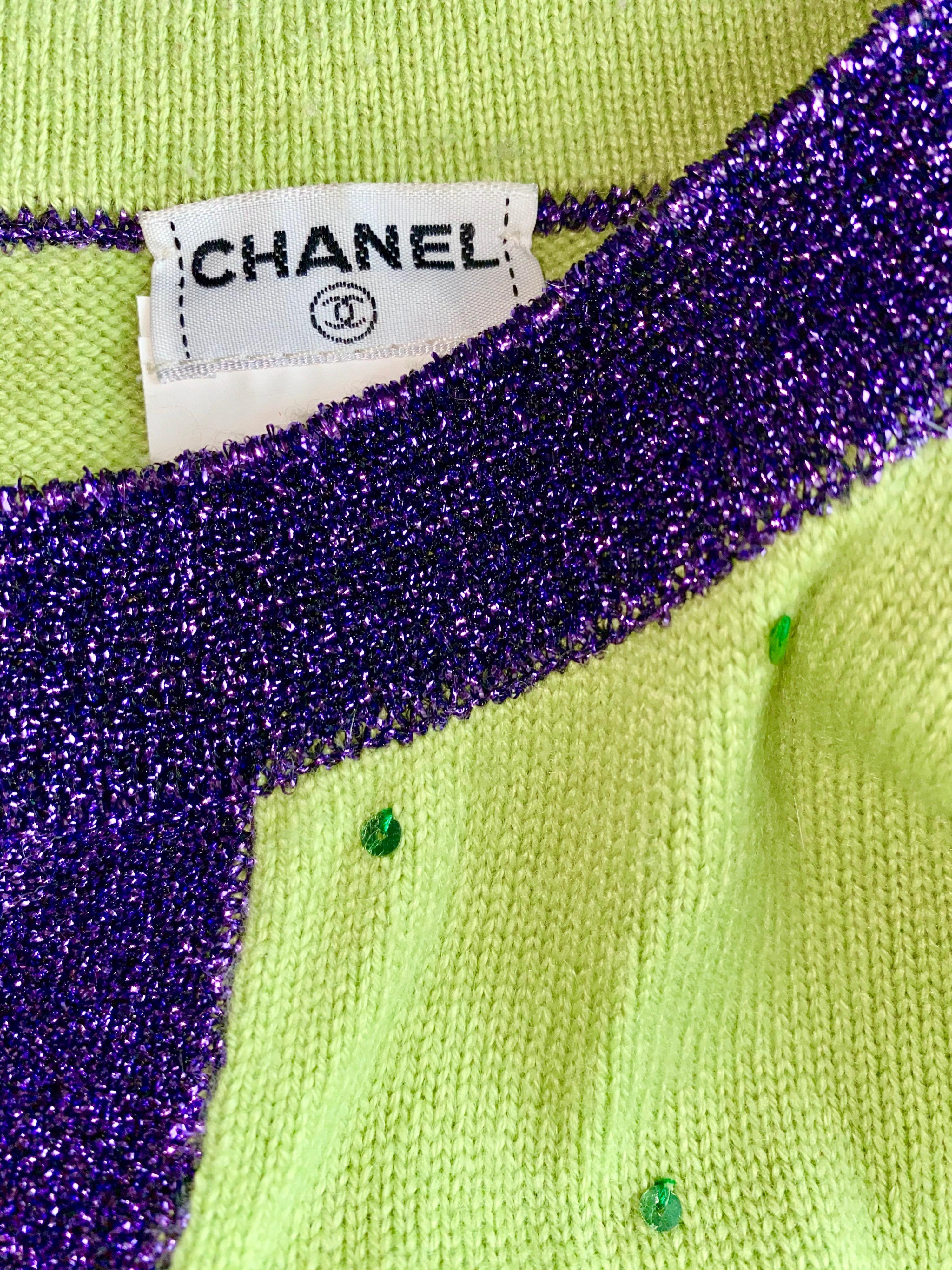 Chanel Signature Cashmere Sequin CC Logo Button Cardigan Jacket Top Twin Set In Excellent Condition In Switzerland, CH