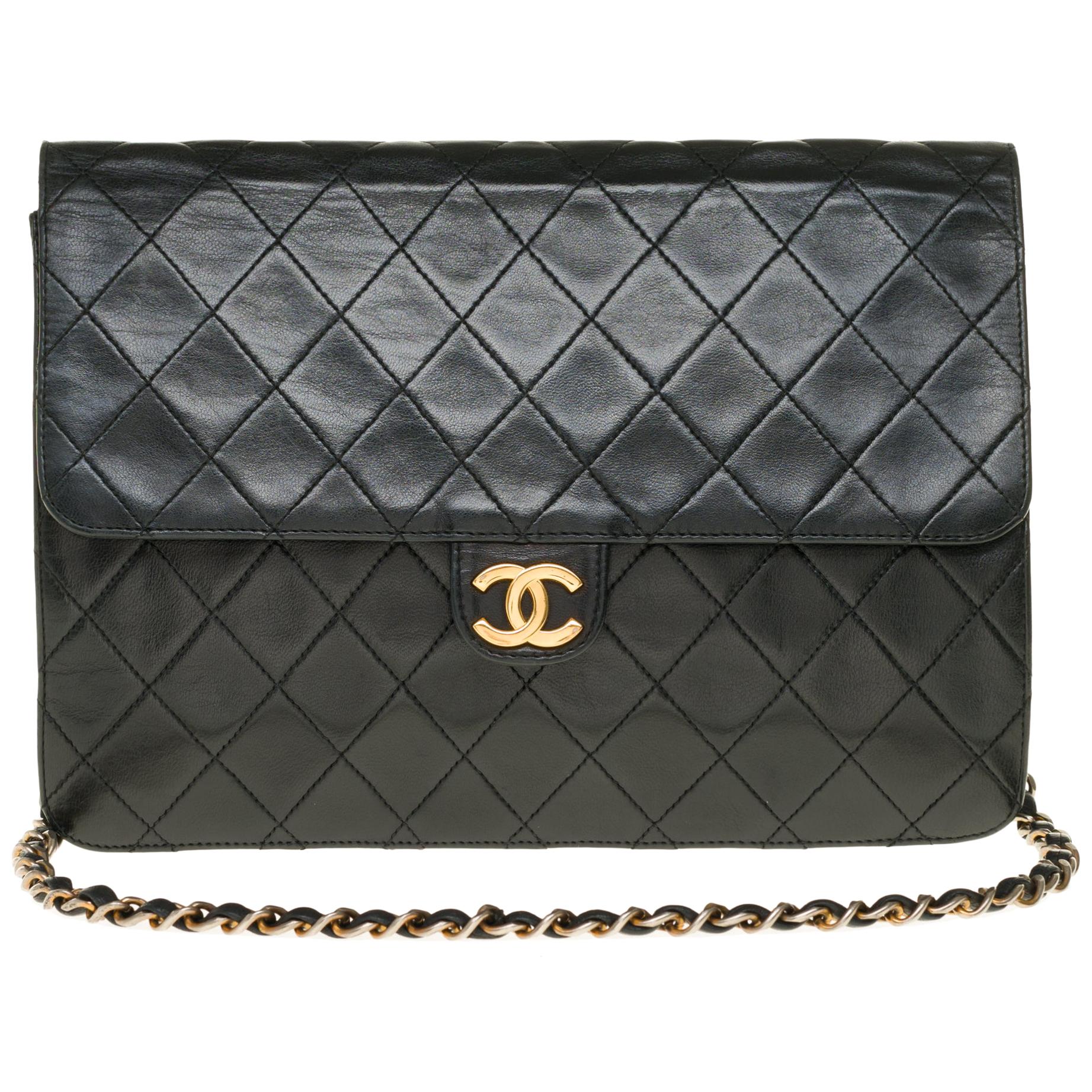 Stunning Chanel Classic handbag in black quilted lambskin with gold hardware