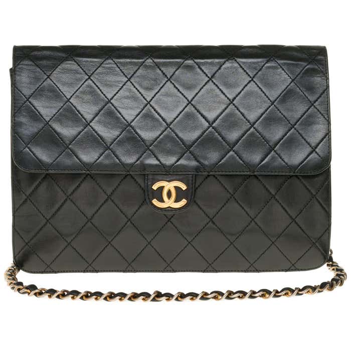 Stunning Chanel Classic handbag in black quilted lambskin with gold ...