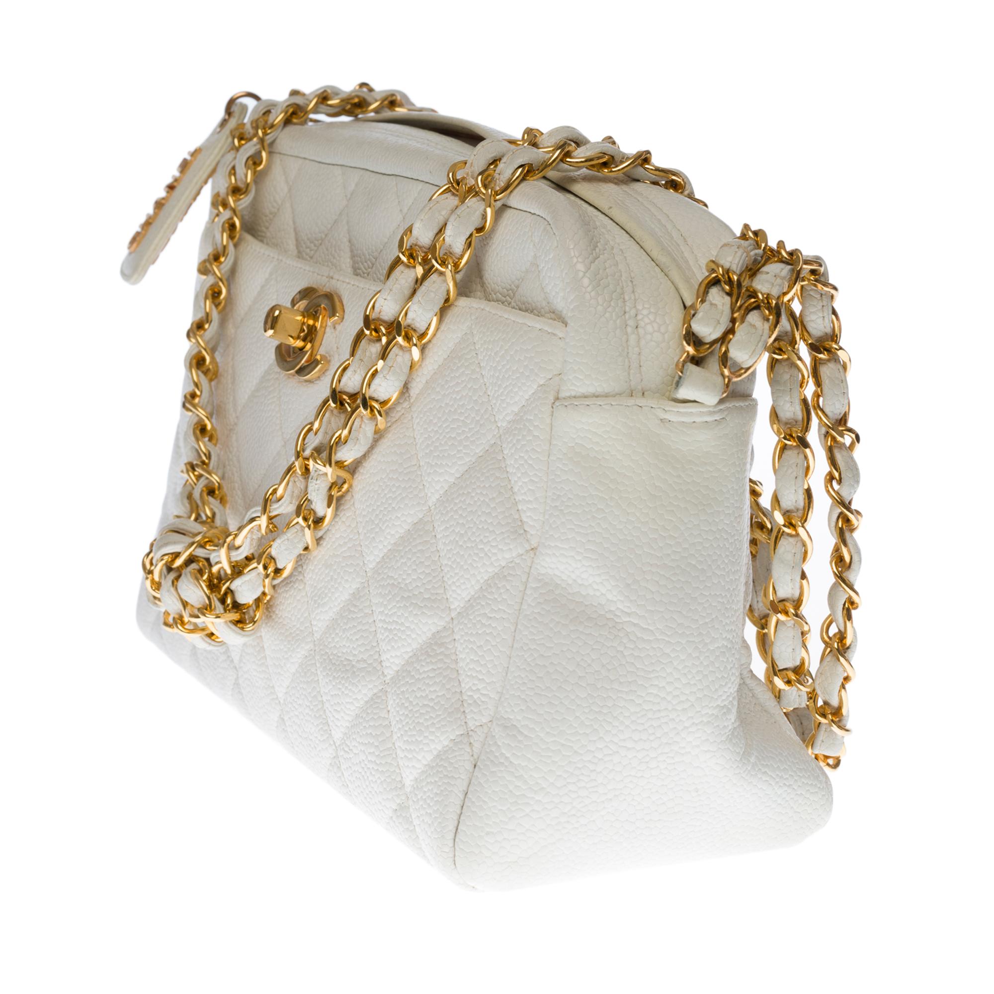 Gray Stunning Chanel Classic shoulder bag in white caviar quilted leather, GHW