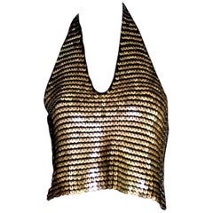Stunning Chanel Crochet Knit Golden Plate Sequin Neckholder Top