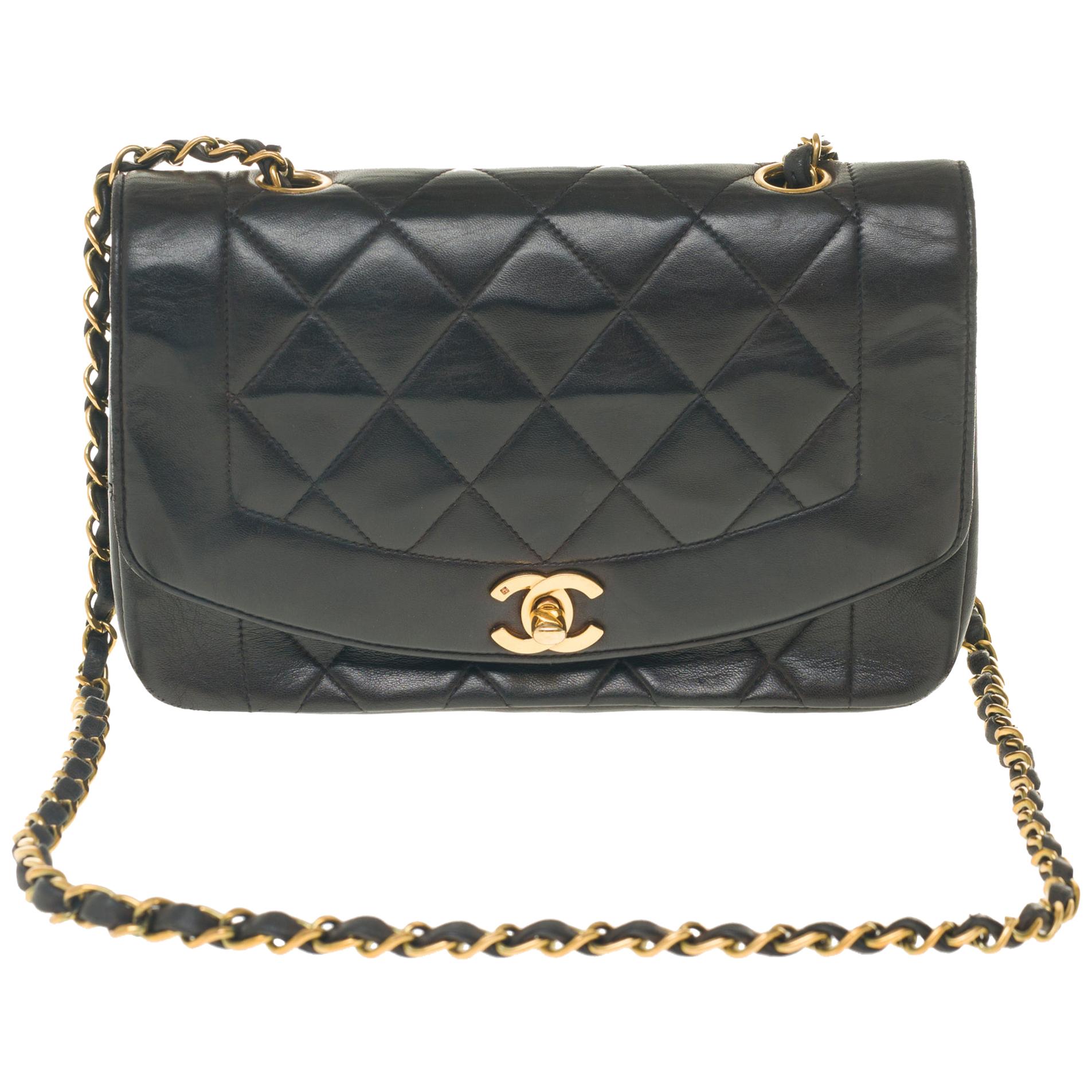 Stunning Chanel Diana Shoulder bag in black quilted lambskin with gold hardware