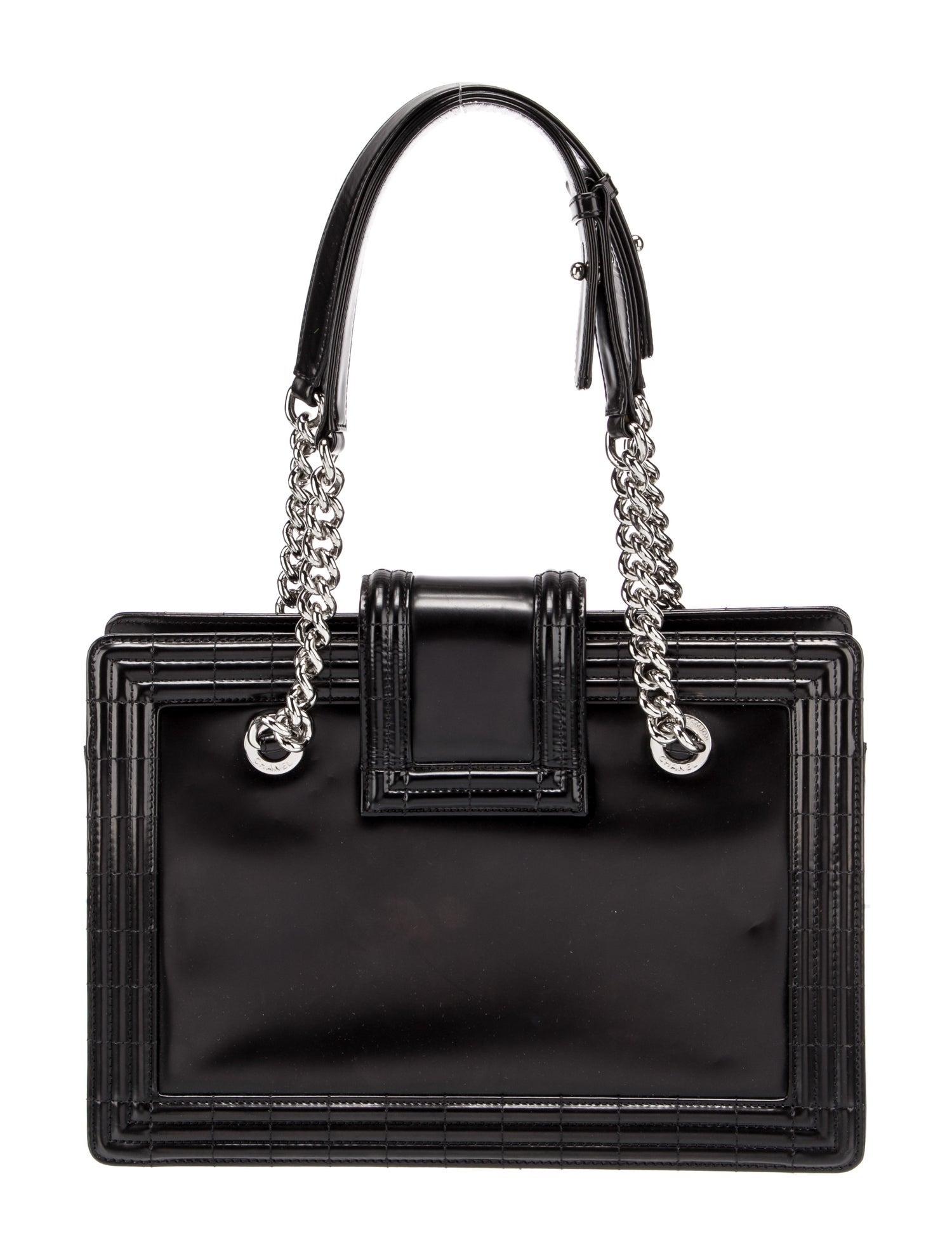 Black Stunning CHANEL Glazed Goatskin Reverso Tote Bag Purse