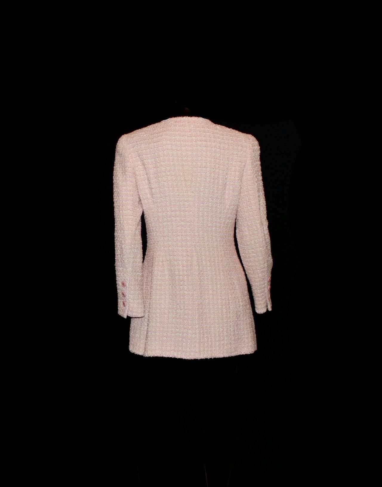 Women's Supberbe CHANEL 1997 Pink Lesage Tweed CC Logo Button Jacket Blazer 42 For Sale
