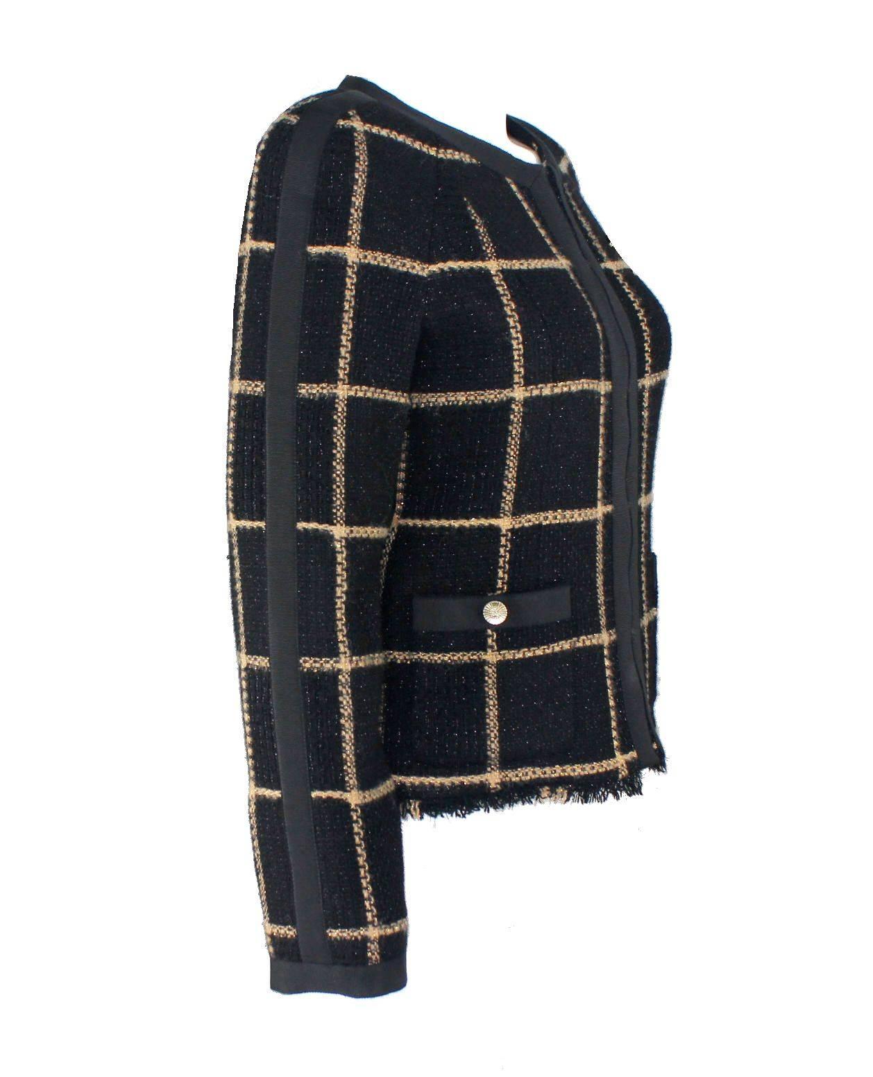 Noir Robe et veste en tweed noir et or métallisé Lesage Fantasy Pristine Chanel Taille 38 en vente