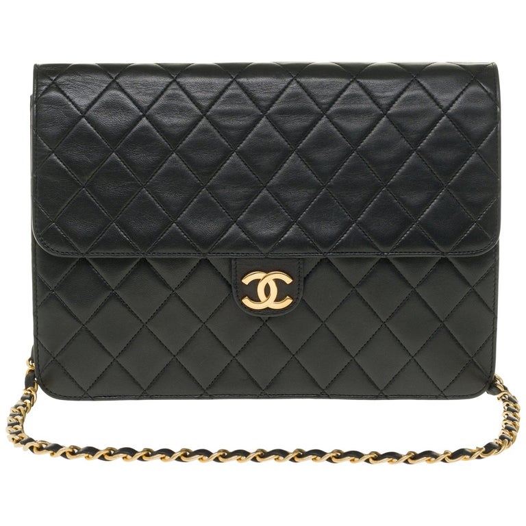 Stunning Chanel Classic handbag in black quilted lambskin with gold ...