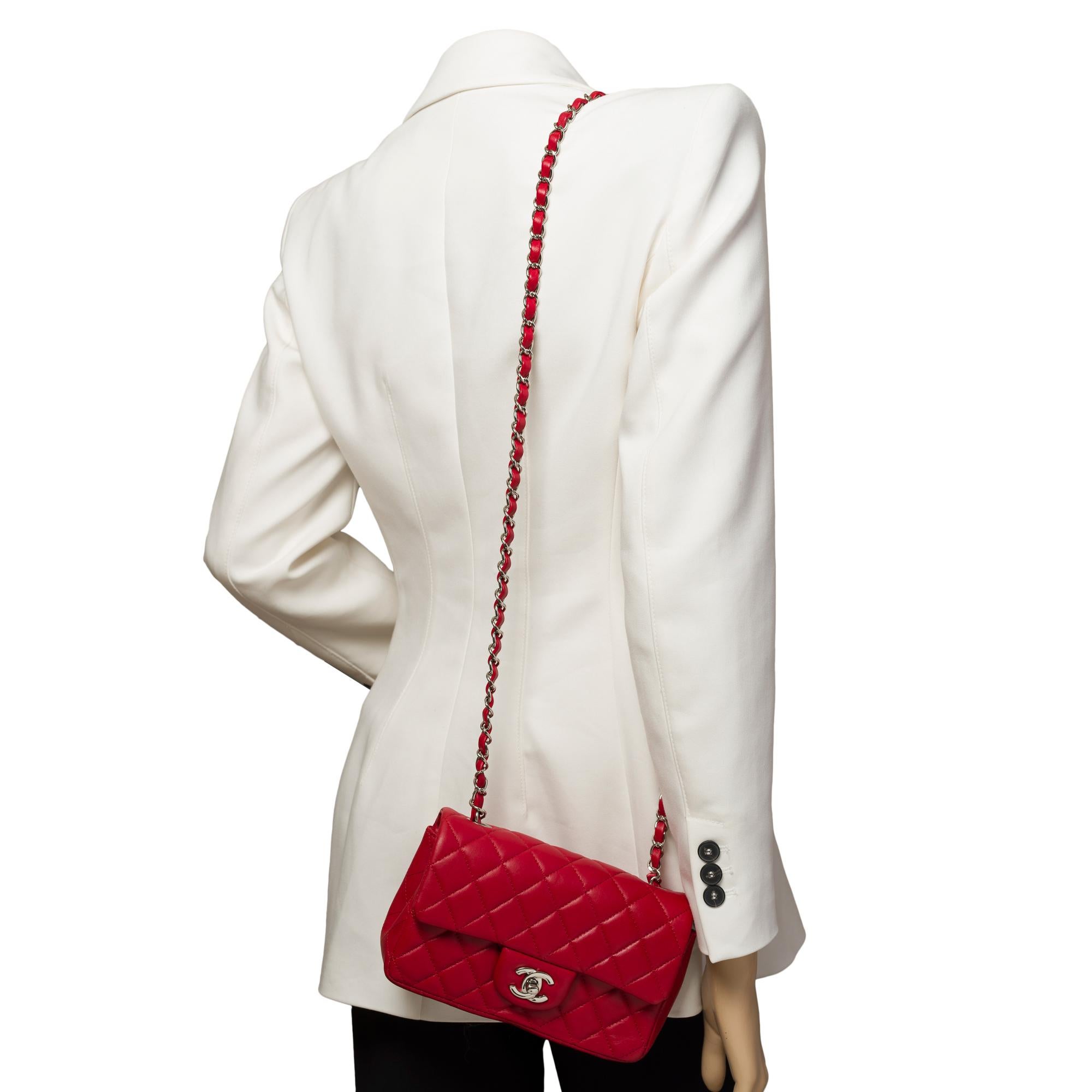 Stunning Chanel Timeless Mini Flap shoulder bag in Red quilted lamb leather, SHW 6