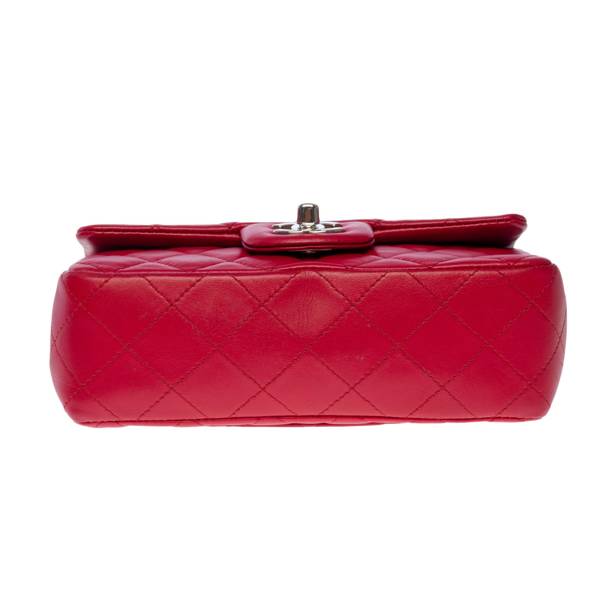 Stunning Chanel Timeless Mini Flap shoulder bag in Red quilted lamb leather, SHW 7