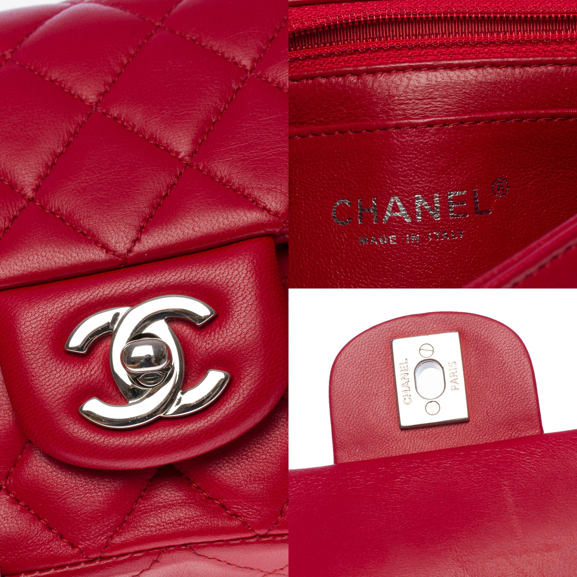 Stunning Chanel Timeless Mini Flap shoulder bag in Red quilted lamb leather, SHW 1