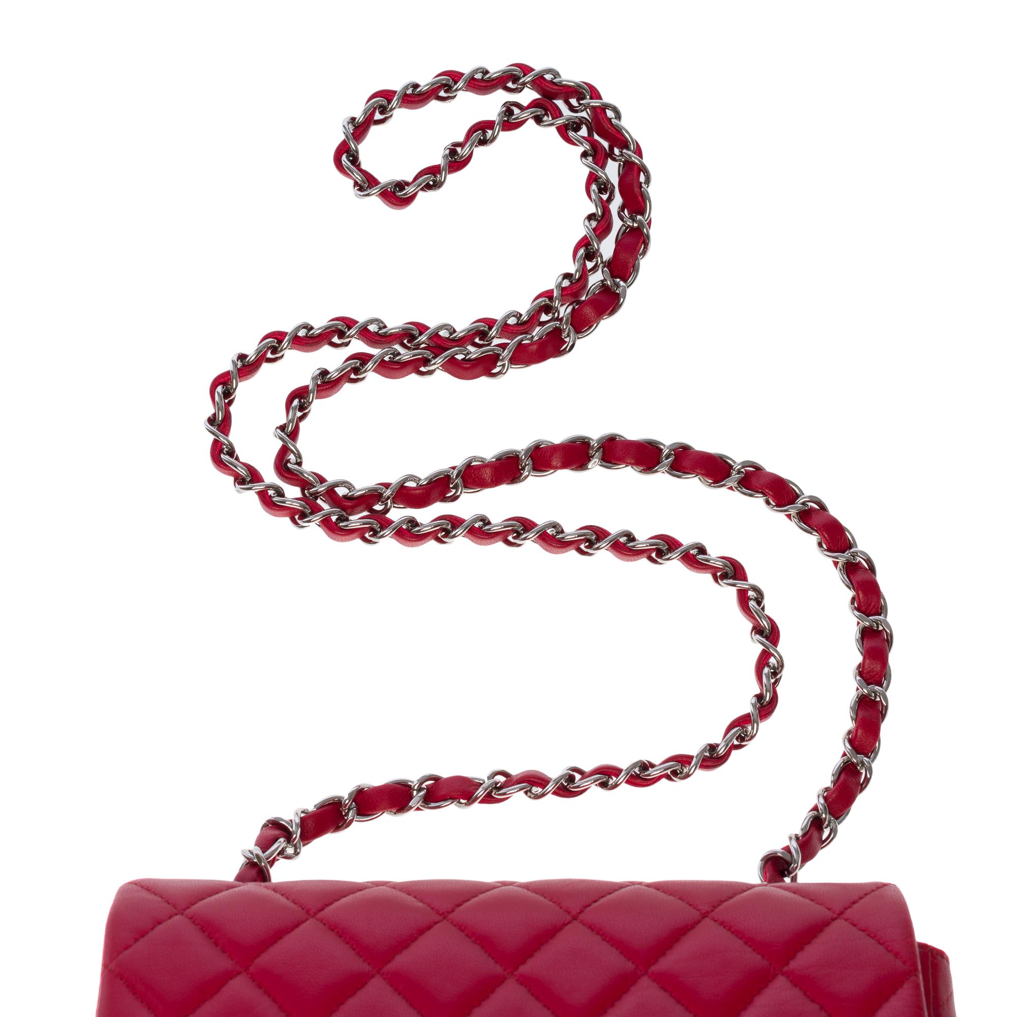 Stunning Chanel Timeless Mini Flap shoulder bag in Red quilted lamb leather, SHW 4