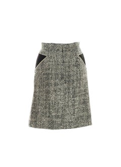 UNWORN Chanel Tweed-Boucle-Rock mit Lammfell-Lederbesatz 42