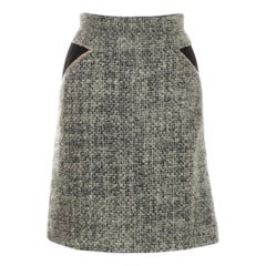 NEW Chanel Tweed Boucle Skirt with Lambskin Leather Trimming 42