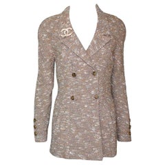 Stunning Chanel Tweed CC Logo Button Short Coat Jacket Blazer