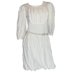 Used CHANEL White Ruched Dress with CC Logo Buttons