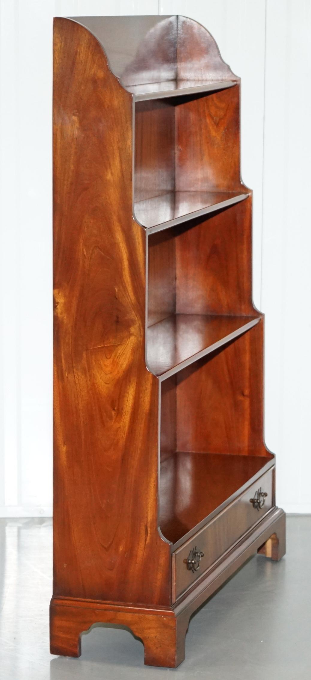 20th Century Stunning Charles Barr Flamed Hardwood Waterfall Bookcase After Gillows