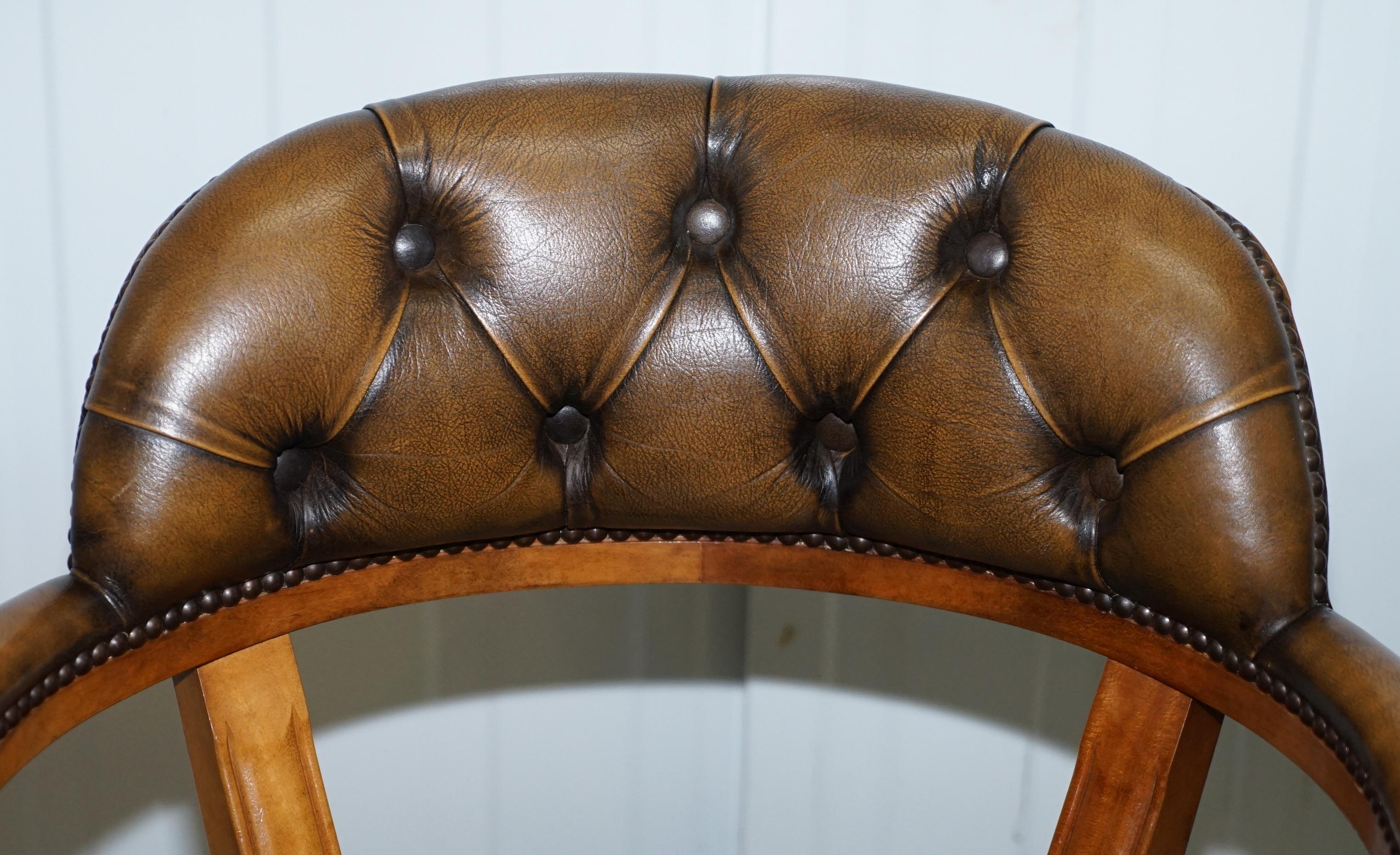 20th Century Stunning Chesterfield Admirals Court Captains Aged Brown Leather Cushioned Chair