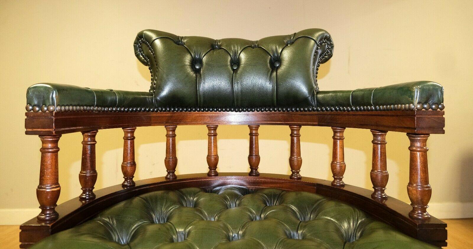 20th Century Stunning Chesterfield Fully Buttoned Green Leather Captain/ Director Chair