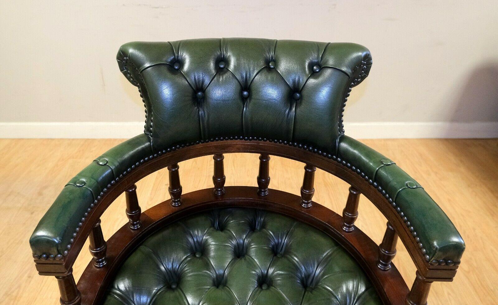 Stunning Chesterfield Fully Buttoned Green Leather Captain/ Director Chair 1