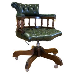 Stunning Chesterfield Fully Buttoned Green Leather Captain/ Director Chair