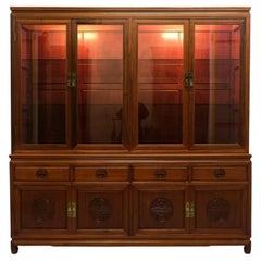 Stunning Chinese Hardwood Sideboard with Glass Shelves Carving Details & Lights