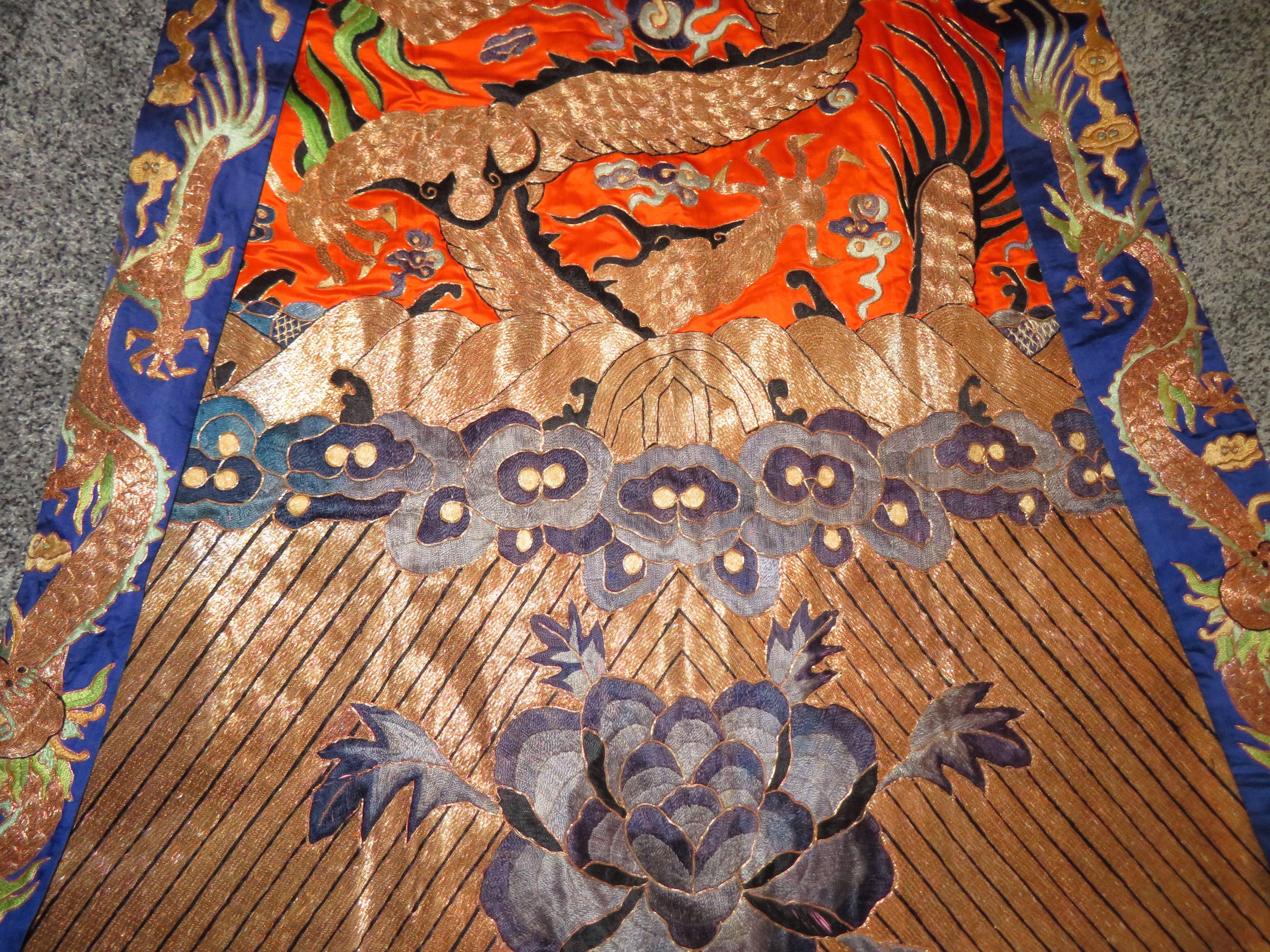 Stunning Chinese Silk Gold Thread Embroidered Dragon Kimono Robe Wall Hanging 1
