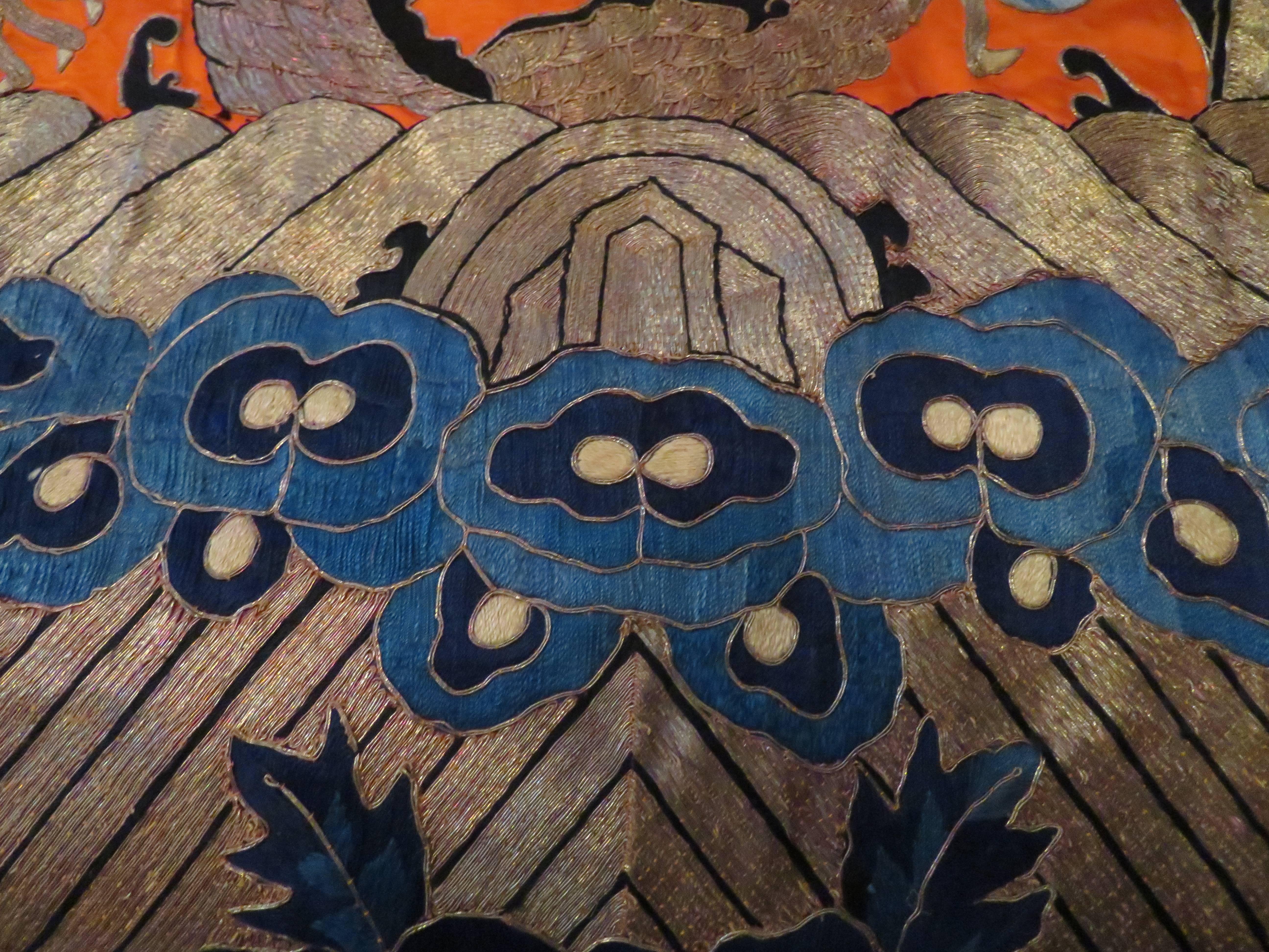 Stunning Chinese Silk Gold Thread Embroidered Dragon Kimono Robe Wall Hanging 5