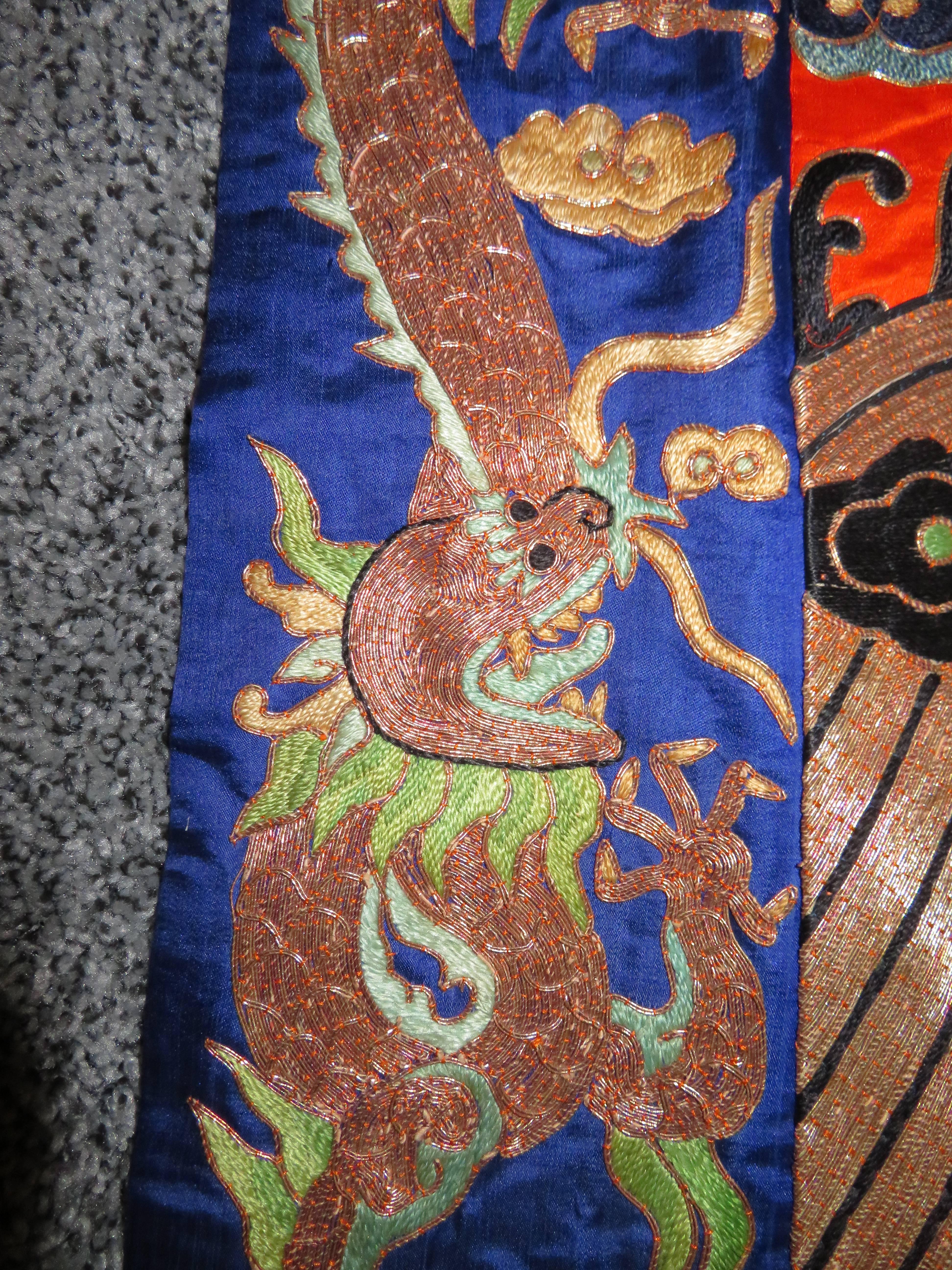 Other Stunning Chinese Silk Gold Thread Embroidered Dragon Kimono Robe Wall Hanging
