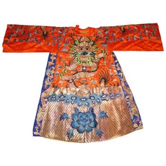 Atemberaubende chinesische Seide Goldfaden bestickt Drachen Kimono Robe Wandbehang