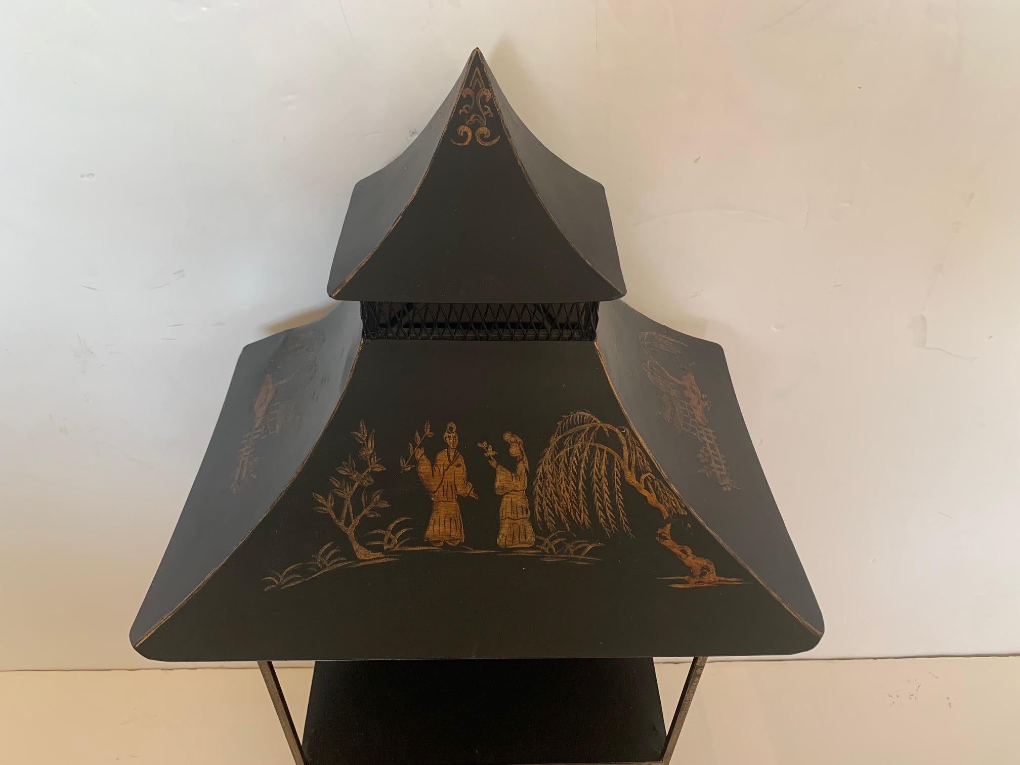 Stunning Chinoiserie Black and Gold Pagoda Shaped Hanging Shelf Bracket 4