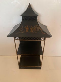 Stunning Chinoiserie Black and Gold Pagoda Shaped Hanging Shelf Bracket