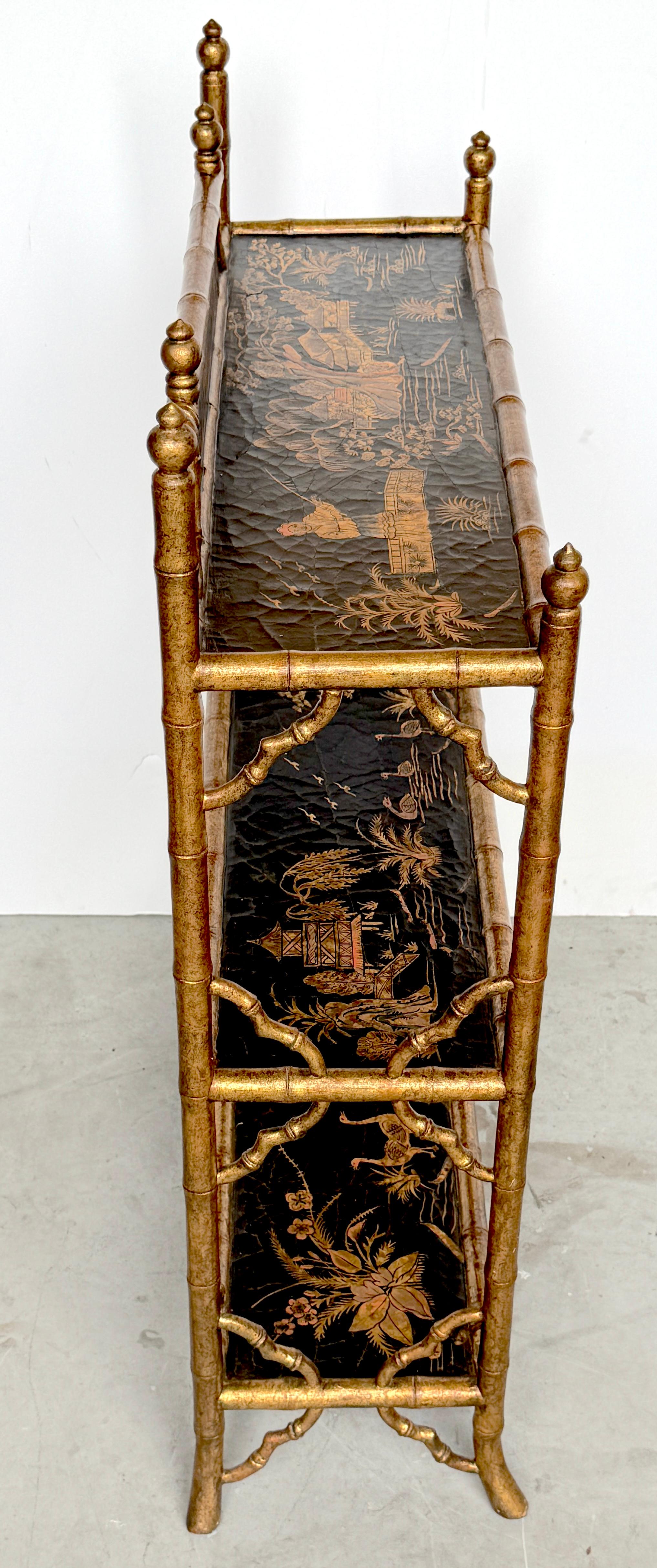 Stunning Chinoiserie Gilt Decorated Lacquered 3-Tier Bookcase/Wall Shelf 3