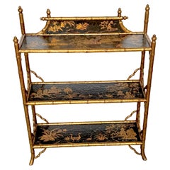 Stunning Chinoiserie Gilt Decorated Lacquered 3-Tier Bookcase/Wall Shelf