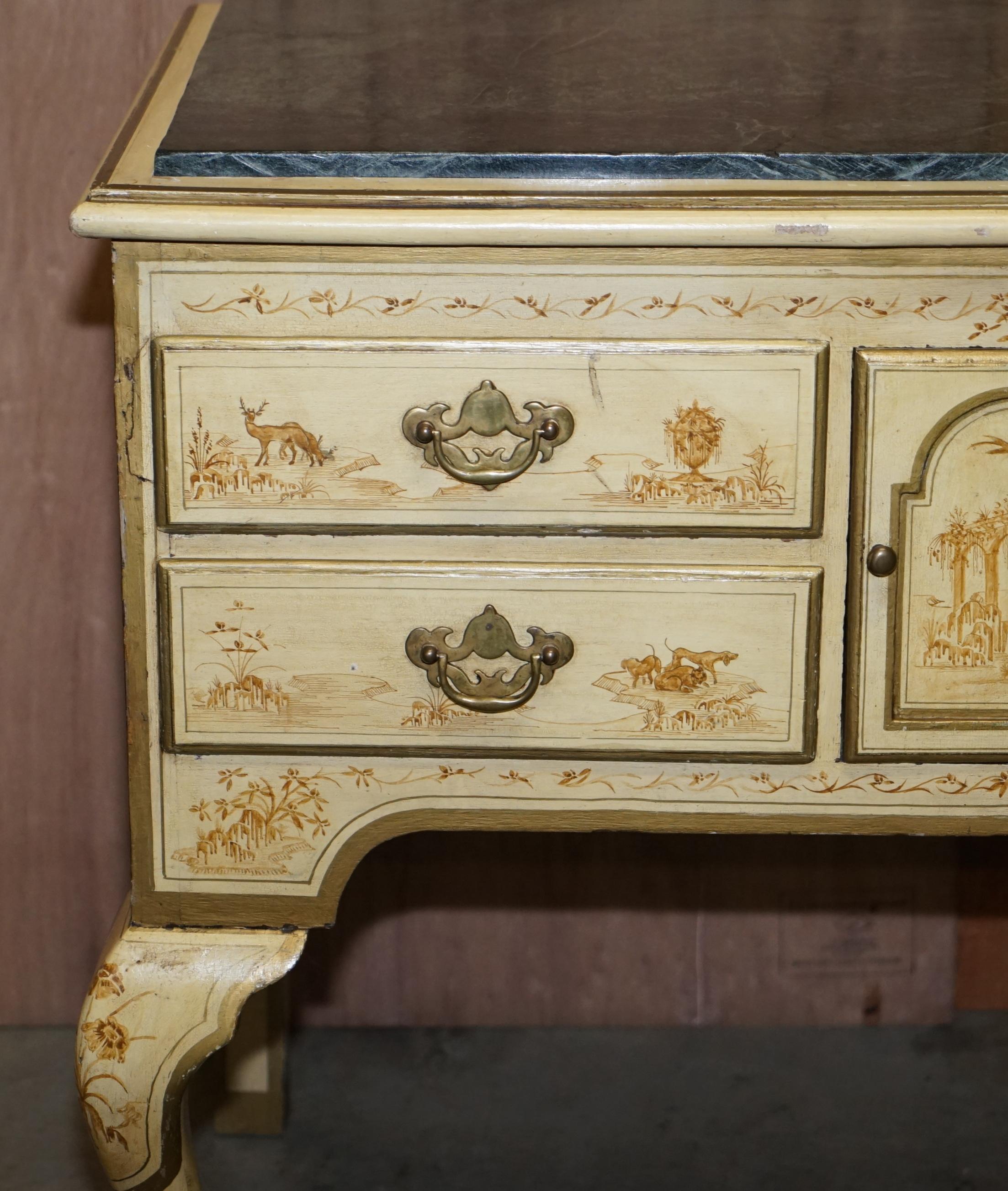 Hand-Crafted Stunning Chinoiserie Marble Topped Sideboard in the Chinese Chippendale Taste For Sale