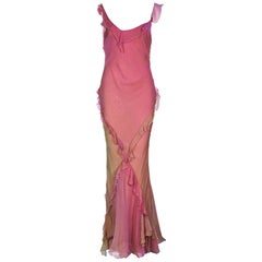 Stunning Christian Dior by John Galliano Silk Ombre Evening Gown with Ruches