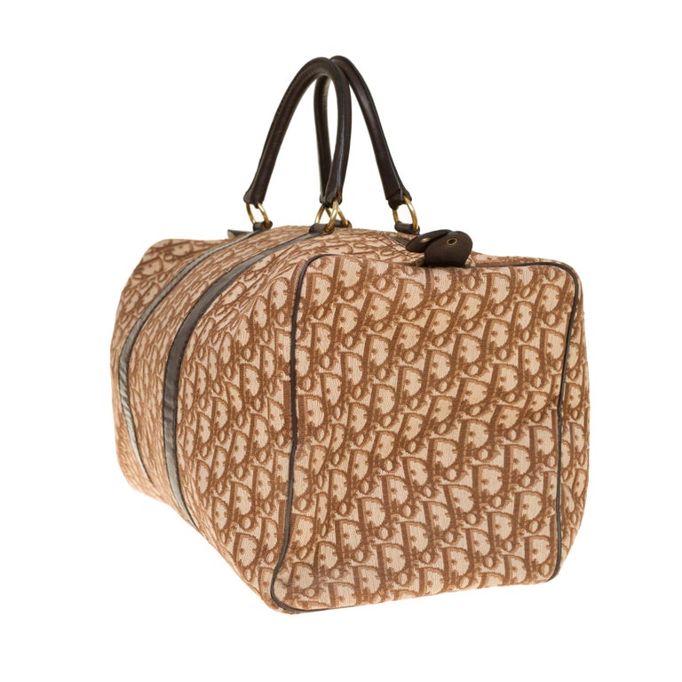 Stunning Christian Dior Travel bag in brown canvas and leather For Sale