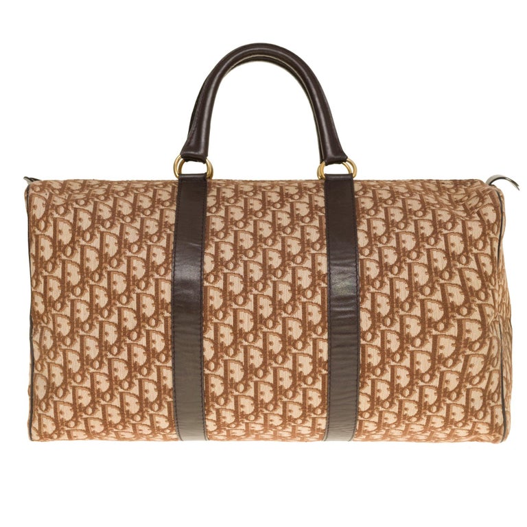 Stunning Christian Dior "Boston" bowling handbag in brown canvas and  leather at 1stDibs