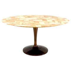 Superbe table basse tulipe ovale à plateau patchwork Chrome Craft moderne du milieu du siècle dernier