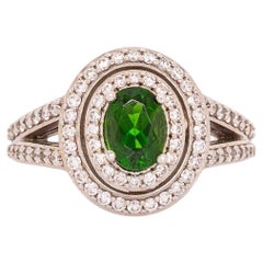Stunning Chrome Diopside Ring with Earth Mined Diamonds: Solid 14K Gold 7x5mm